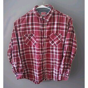 Wrangler Shirt Mens 2XL XXL Red Black  White Plaid Flannel Long Sleeve Button Up